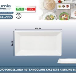 VASSOIO PORCELLANA RETTANGOLARE CM.34X18X2,5h KIMI LINE BIANCO