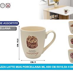 TAZZA LATTE MUG PORCELLANA ML.400 CM.9X10,5h 4 DEC.