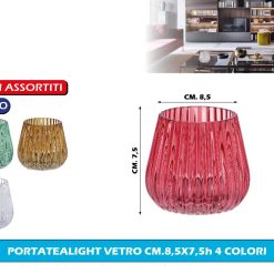 PORTATEALIGHT VETRO CM.8,5X7,5h 4 COLORI