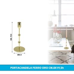 PORTACANDELA FERRO ORO CM.8X19,5h