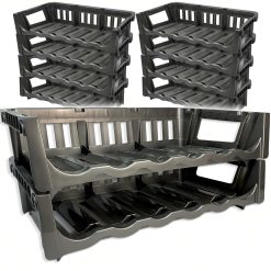 Sicignano | Set 10 Cantinette Vino Porta Bottiglie in Plastica Impilabile, 60 Posti, Colore Grafite, Salvaspazio, Collegabile Lateralmente, Made in Italy – Portavini, Bottigliere – 60x27x15h cm