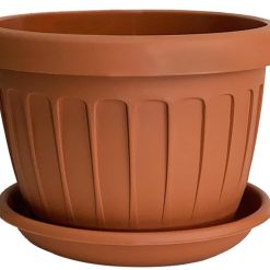 bama Vaso Terra Tondo 35 cm per Fiori Piante con Sottovaso 16 Litri Plastica Color Terracotta, con Fori di Drenaggio, Resistente agli UV, Made in Italy