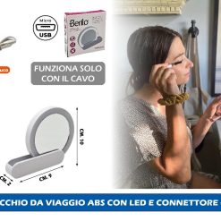 SPECCHIO DA VIAGGIO ABS CON LED E CONNETTORE USB