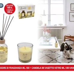 DIFFUSORE DI FRAGRANZA ML.100 + CANDELA IN VASETTO VETRO ML.100 VANIGLIA