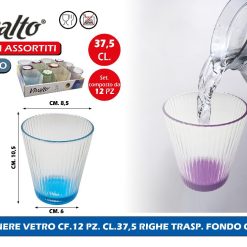 BICCHIERE VETRO CF.12 PZ. CL.37,5 RIGHE TRASP. FONDO COLOR