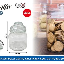 BARATTOLO VETRO CM.11X11X15h COP. VETRO ML.600