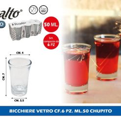 BICCHIERE VETRO CF.6 PZ. ML.50 CHUPITO
