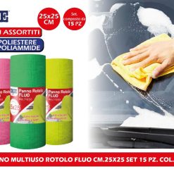 PANNO MULTIUSO ROTOLO FLUO CM.25X25 SET 15 PZ. COL. ASS.