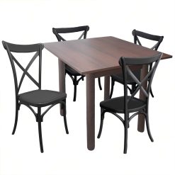 Sicignano | Set 4 Sedie Resina Nero con Tavolo Quadrato 90x90 Legno Massello Noce per Cucina Sala da Pranzo Sedia Mobili, Arredamento Arredo Rustico Vintage, Made in Italy