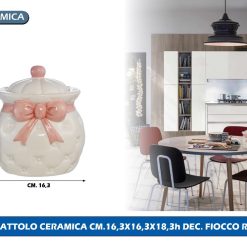BARATTOLO CERAMICA CM.16,3X16,3X18,3h DEC. FIOCCO ROSA