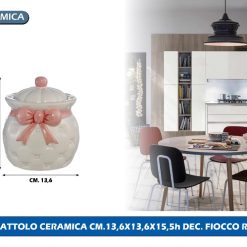 BARATTOLO CERAMICA CM.13,6X13,6X15,5h DEC. FIOCCO ROSA