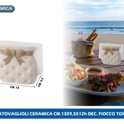 PORTATOVAGLIOLI CERAMICA CM.13X9,5X12h DEC. FIOCCO TORTORA