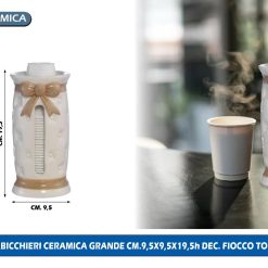 PORTABICCHIERI CERAMICA GRANDE CM.9,5X9,5X19,5h DEC. FIOCCO TORTORA