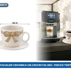 PORTACIALDE CERAMICA CM.23X23X15h DEC. FIOCCO TORTORA