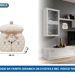 OROLOGIO DA PARETE CERAMICA CM.31X27X4,5 DEC. FIOCCO TORTORA