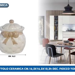 BARATTOLO CERAMICA CM.16,3X16,3X18,3h DEC. FIOCCO TORTORA