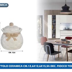 BARATTOLO CERAMICA CM.13,6X13,6X15,5h DEC. FIOCCO TORTORA