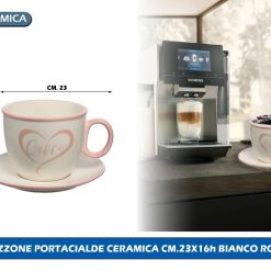 TAZZONE PORTACIALDE CERAMICA CM.23X16h BIANCO ROSA