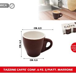 TAZZINE CAFFE' CONF. 6 PZ. S/PIATT. MARRONE