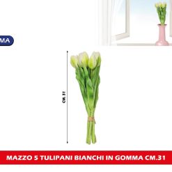 MAZZO 5 TULIPANI BIANCHI IN GOMMA CM.31
