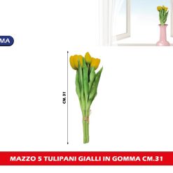 MAZZO 5 TULIPANI GIALLI IN GOMMA CM.31