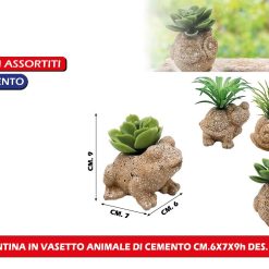PIANTINA IN VASETTO ANIMALE DI CEMENTO CM.6X7X9h DES. ASS.