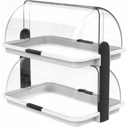 Sicignano | Vetrinetta Espositiva Doppia da Bancone, Bianco, 46.5x31.5X40.5h cm - Espositore Neutro per Bar Ristoranti Buffet B&B Colazione Pranzo Cena, Vetrina Porta Dolci - 2 Piani