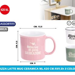 TAZZA LATTE MUG CERAMICA ML.420 CM.9X9,5h 3 COLORI