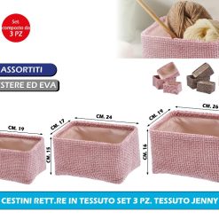 CESTINI RETT.RE IN TESSUTO SET 3 PZ. TESSUTO JENNY