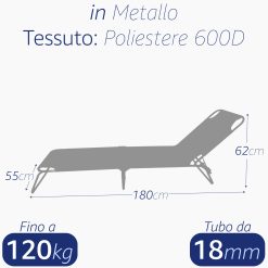 Lettino Mare Pieghevole Telo Poliestere 180x55x62 Blu - immagine 7
