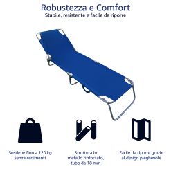 Lettino Mare Pieghevole Telo Poliestere 180x55x62 Blu - immagine 2