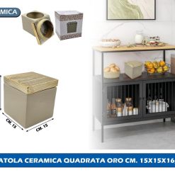 SCATOLA CERAMICA QUADRATA ORO CM. 15X15X16,5h