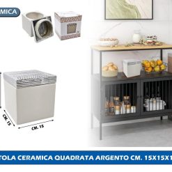 SCATOLA CERAMICA QUADRATA ARGENTO CM. 15X15X16,5h
