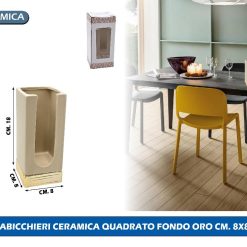 PORTABICCHIERI CERAMICA QUADRATO FONDO ORO CM. 8X8X18h