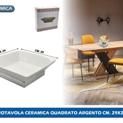 CENTROTAVOLA CERAMICA QUADRATO ARGENTO CM. 29X29X10h
