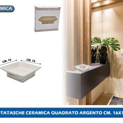 SVUOTATASCHE CERAMICA QUADRATO ARGENTO CM. 16X16X5h