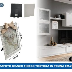 PORTAFOTO BIANCO FIOCCO TORTORA IN RESINA CM.20X25