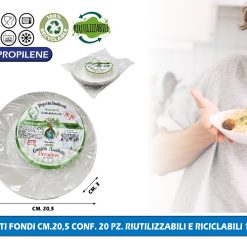 PIATTI FONDI CM.20,5 CONF. 20 PZ. RIUTILIZZABILI E RICICLABILI 100%