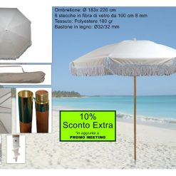 OMBRELLONE MARE 200/8 32/32 LEGNO STECCHE FIBRE VETRO COL. BEIGE