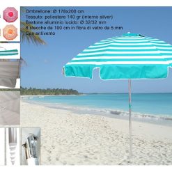 OMBRELLONE MARE 200/8 32/32 INTERNO SILVER FIBRA DI VETRO GR.140 COL. ASS.