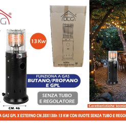 STUFA A GAS GPL X ESTERNO CM.38X138h 13 KW CON RUOTE SENZA TUBO E REGOLATORE