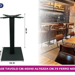 Sicignano | Base Tavolo in Ferro Altezza 75cm – Universale, Stabile, Adatta a Piani in Legno Marmo – Robusta e Facile da Montare per Casa Bar Ristoranti Uffici (Liscio, Nero)