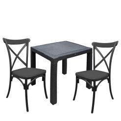 SET 2 SEDIE RESINA NERE + TAVOLO POLYRATTAN NERO