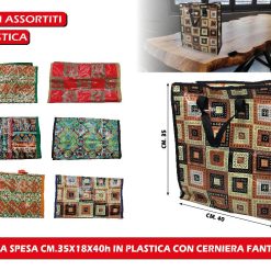 BORSA SPESA CM.35X18X40h IN PLASTICA CON CERNIERA FANT. ASS.