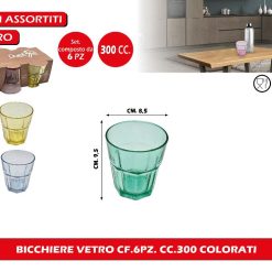 BICCHIERE VETRO CF.6PZ. CC.300 COLORATI
