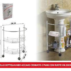 CARRELLO SOTTOLAVABO ACCIAIO CROMATO 2 PIANI CON RUOTE CM.53X34X67h - immagine 1