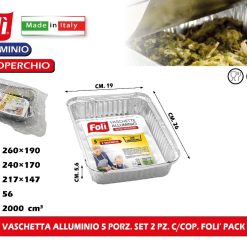 VASCHETTA ALLUMINIO 5 PORZ. SET 2 PZ. C/COP. FOLI' PACK