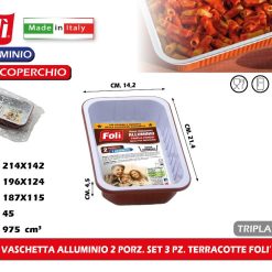 VASCHETTA ALLUMINIO 2 PORZ. SET 3 PZ. TERRACOTTE FOLI'