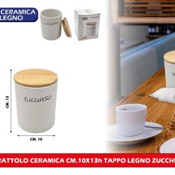 BARATTOLO CERAMICA CM.10X13h TAPPO LEGNO ZUCCHERO