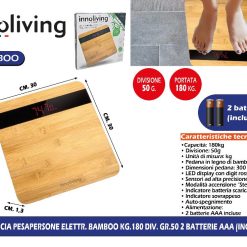 BILANCIA PESAPERSONE ELETTR. BAMBOO KG.180 DIV. GR.50 2 BATTERIE AAA (INCLUSE)